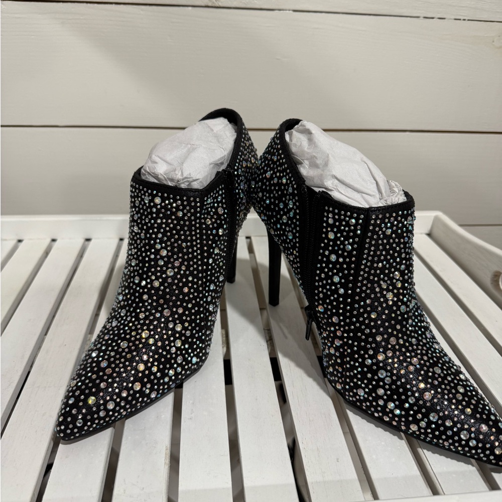 Black Rhinestone Stiletto Ankle Booties